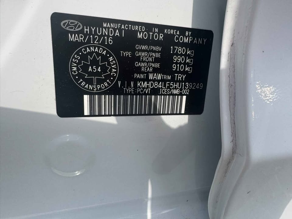 Cote de sécurité NHTSA 5/5 Hyundai Elantra 2017