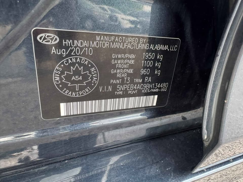 Cote de sécurité NHTSA 5/5 Hyundai Sonata 2011